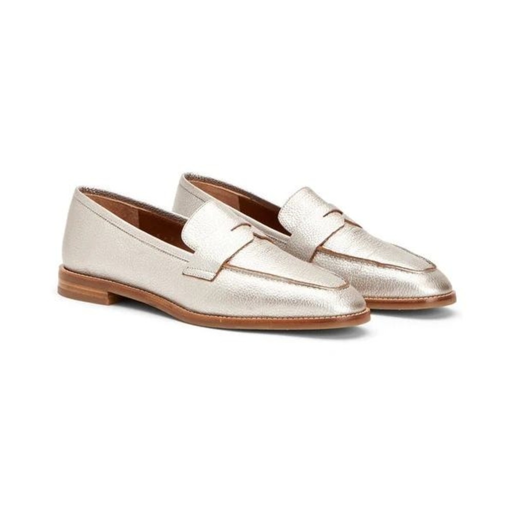 Aquatalia Loafers Women 7.5 Metallic Light Gold Silver Leather Made Italy NWOT